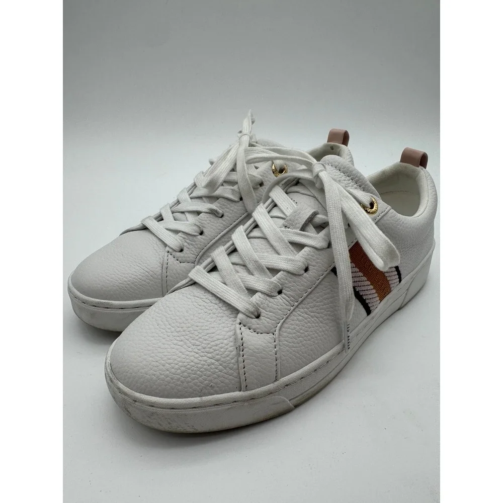 Ted Baker White Leather Sneakers Men's US 8 Casual‎ Lace Up Shoes